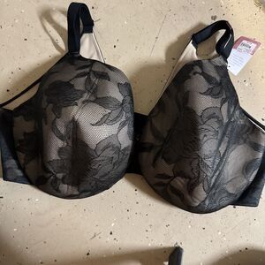Cacique Lightly Lined Full Coverage Bra 46DD Back Smoother Nude And Black Lace